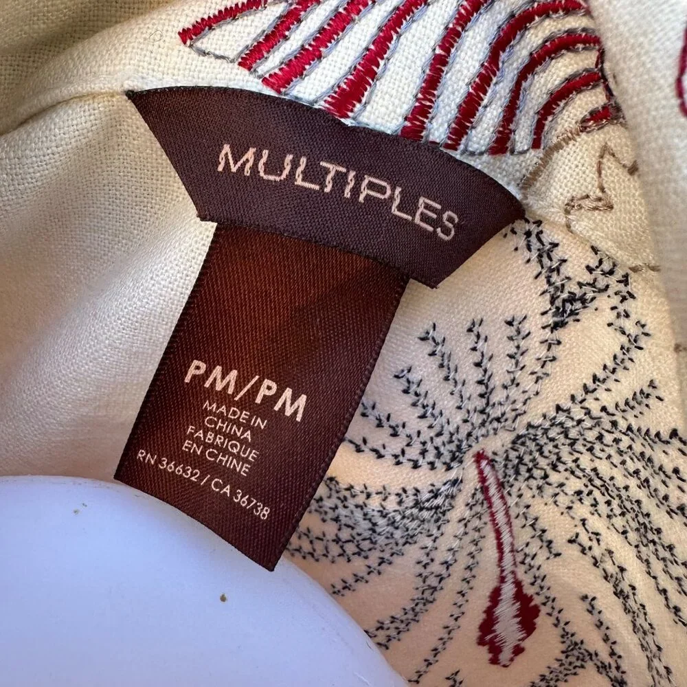 Vintage Multiples Embroidered Red Blue Cream Linen Blazer Size M - Picture 2 of 9